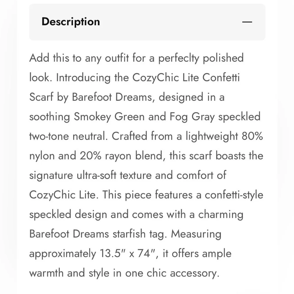 NWT Barefoot Dreams CozyChic Lite Confetti Scarf, Smokey Green & Fog Gray; OS